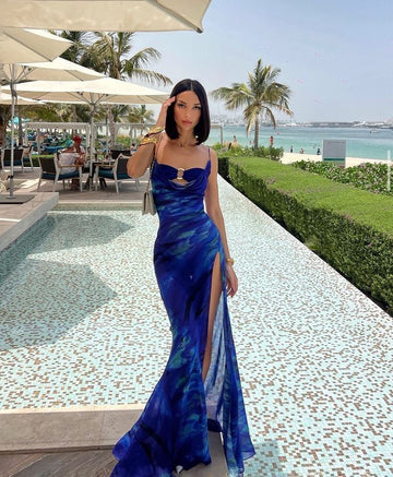 Mermaid Spaghetti Straps Royal Blue Long Prom Dress Evening Dress Formal Dress SD2150 HZ0628